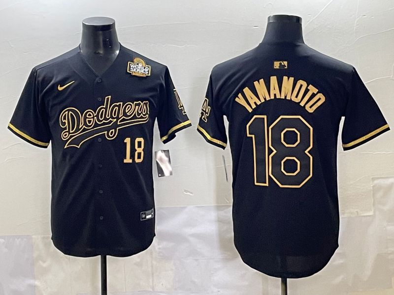 Men 2025 Los Angeles Dodgers #18 Yamamoto Black Gold Five generations Nike MLB Jersey style 11->los angeles dodgers->MLB Jersey
